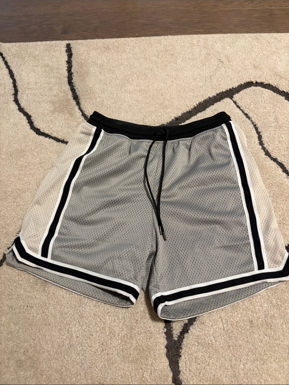 John Elliott Gray Mesh Athletic Shorts with Black Trim